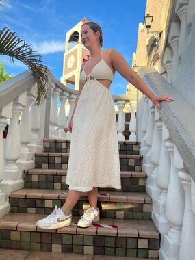 Madewell Cream Textured Halter Midi Dress